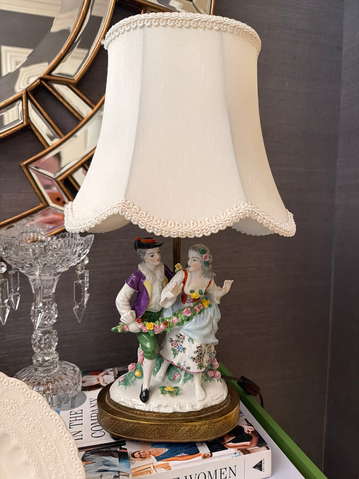 Pair of Dresden Porcelain Figurine Table Lamp
