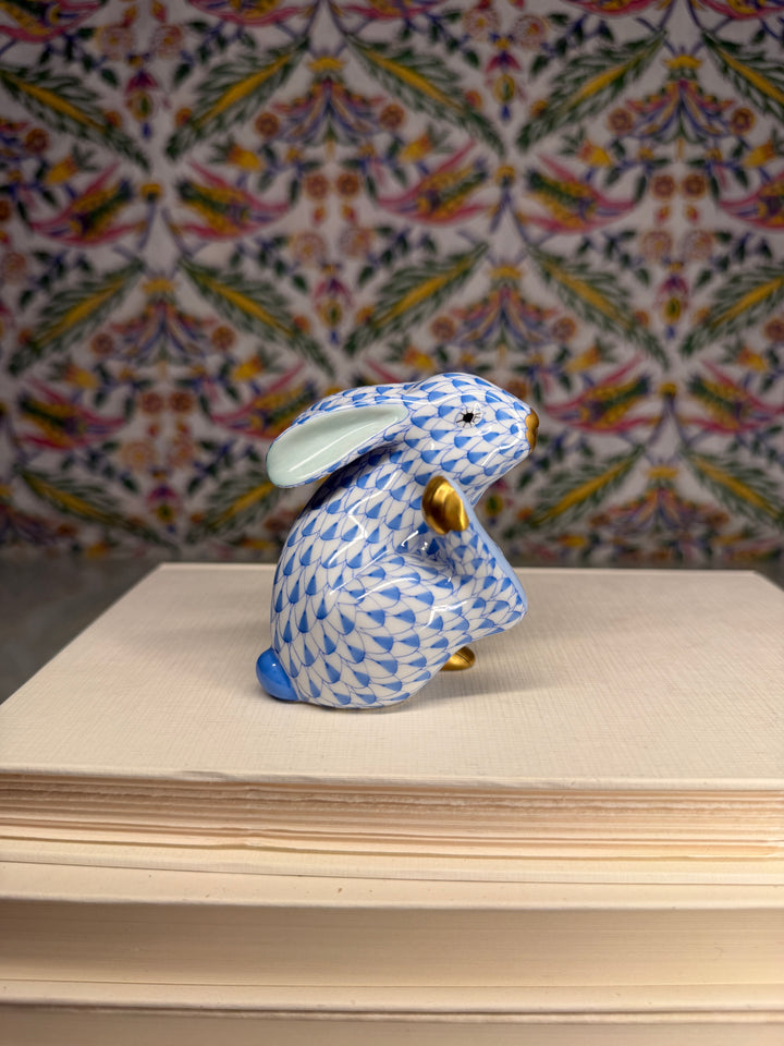 Herend Blue Fishnet Rabbit Figurine