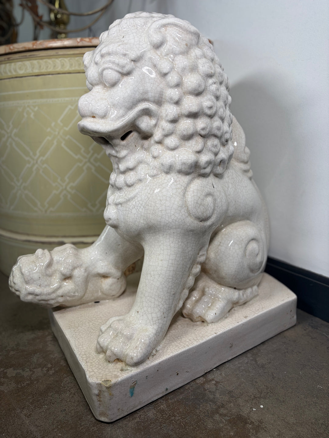 Pair Large White Glazed Ceramic Foo Dog Statues