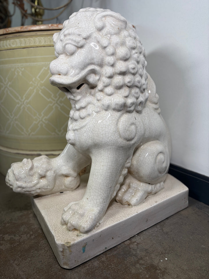 Pair Large White Glazed Ceramic Foo Dog Statues