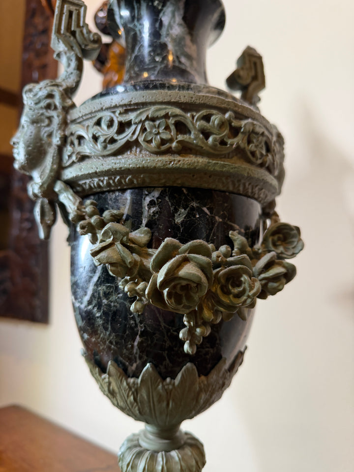 Antique Verde Marble and Bronze Urn