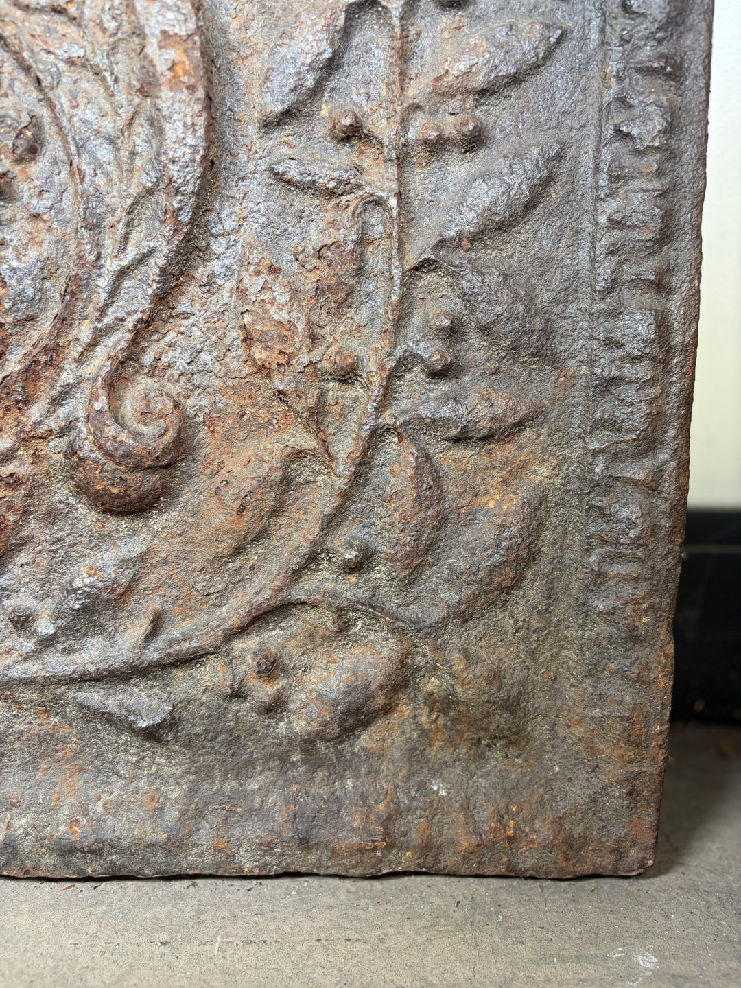 Cast Iron Fireback with Crown and Coat of Arms Relief