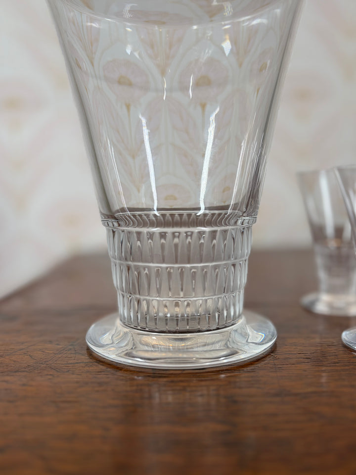Lalique "Bourgueil" pattern crystal decanter and stopper and 4 Shot Glasses