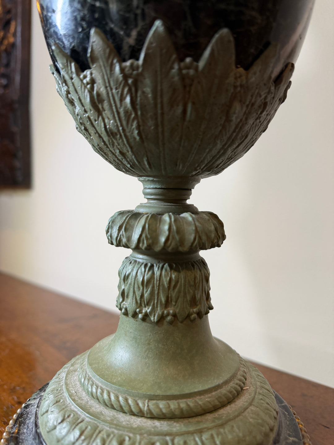 Antique Verde Marble and Bronze Urn