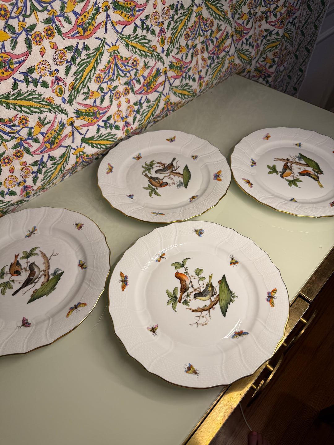 Set of Four Herend Rothschild Bird Dinner Plates