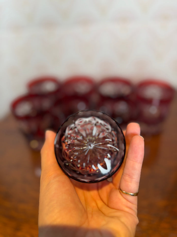 Set of 8 Red Ruby Crystal Cut Glasses