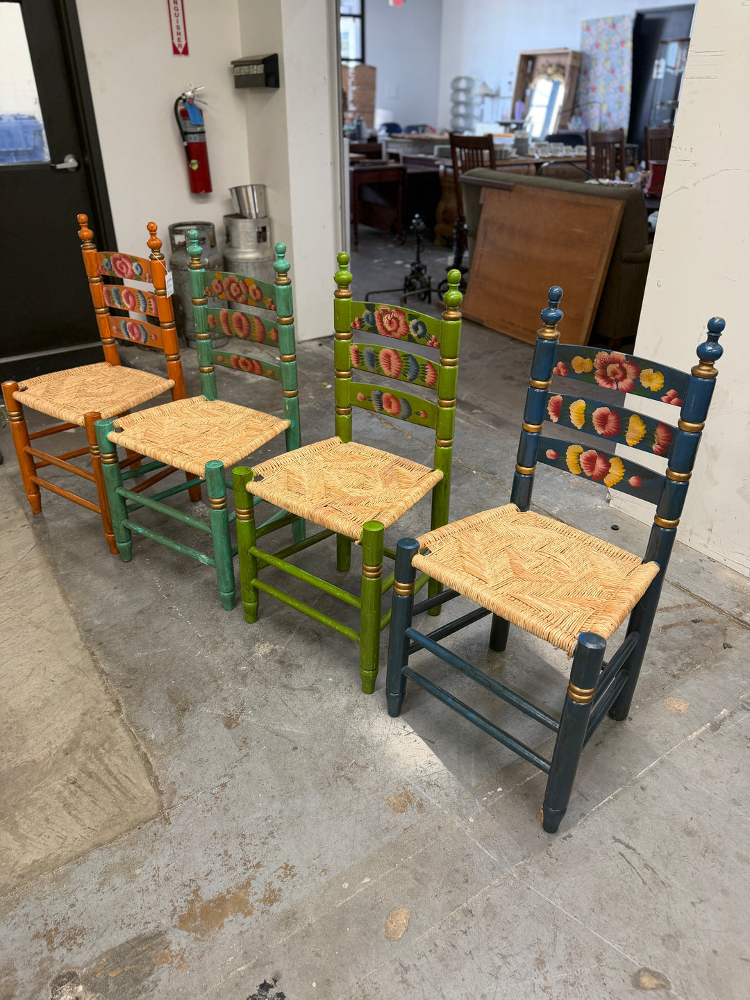 Handpainted Vintage Wooden Chairs - Set of 4