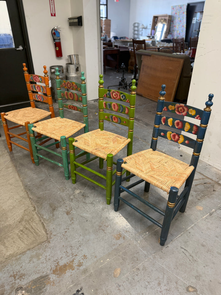 Handpainted Vintage Wooden Chairs - Set of 4