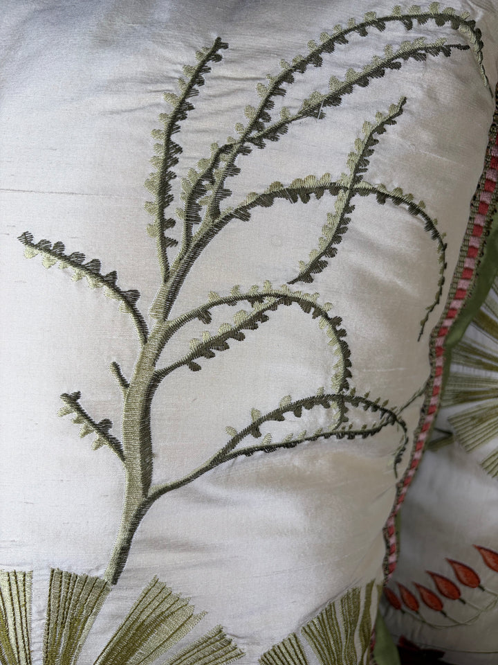 Pair of Embroidered Floral Decorative Throw Pillows