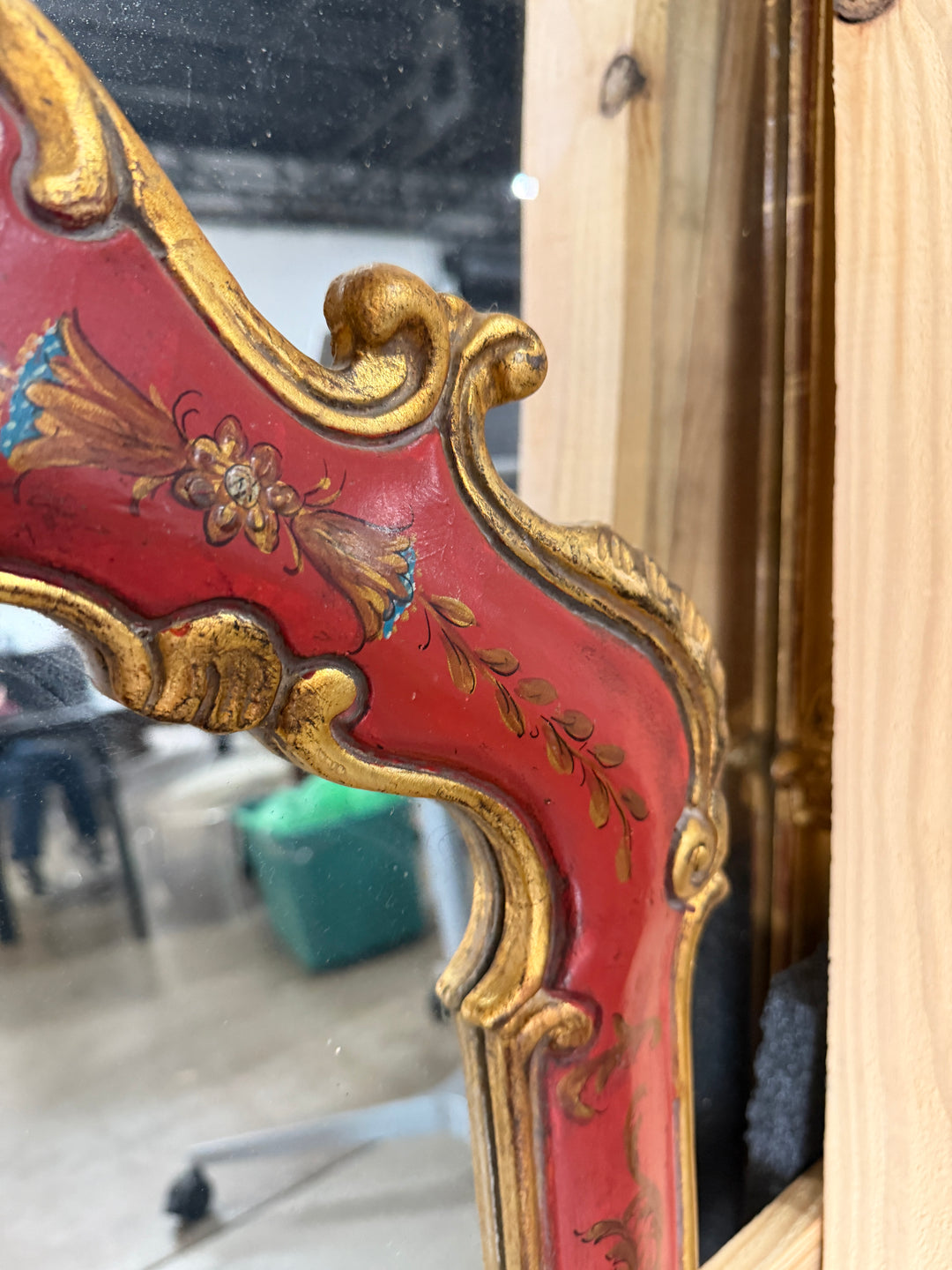 20th Century Hand Carved Gilt and Red Painted Mirror
