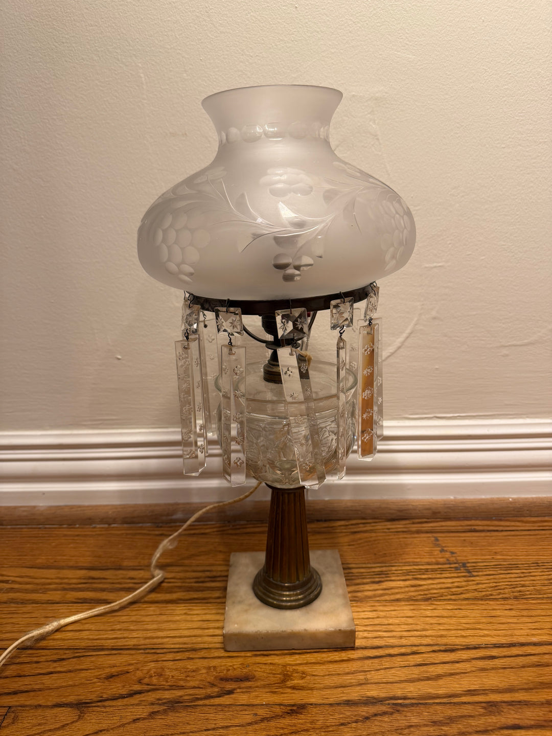 Astral Lamp with Bronze Column Base on White Marble Platform