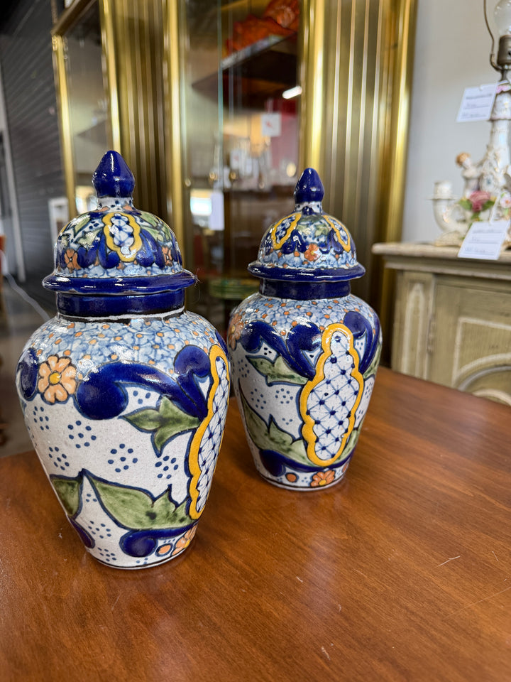 Set of 2 Stamped Mexico Ginger Jars