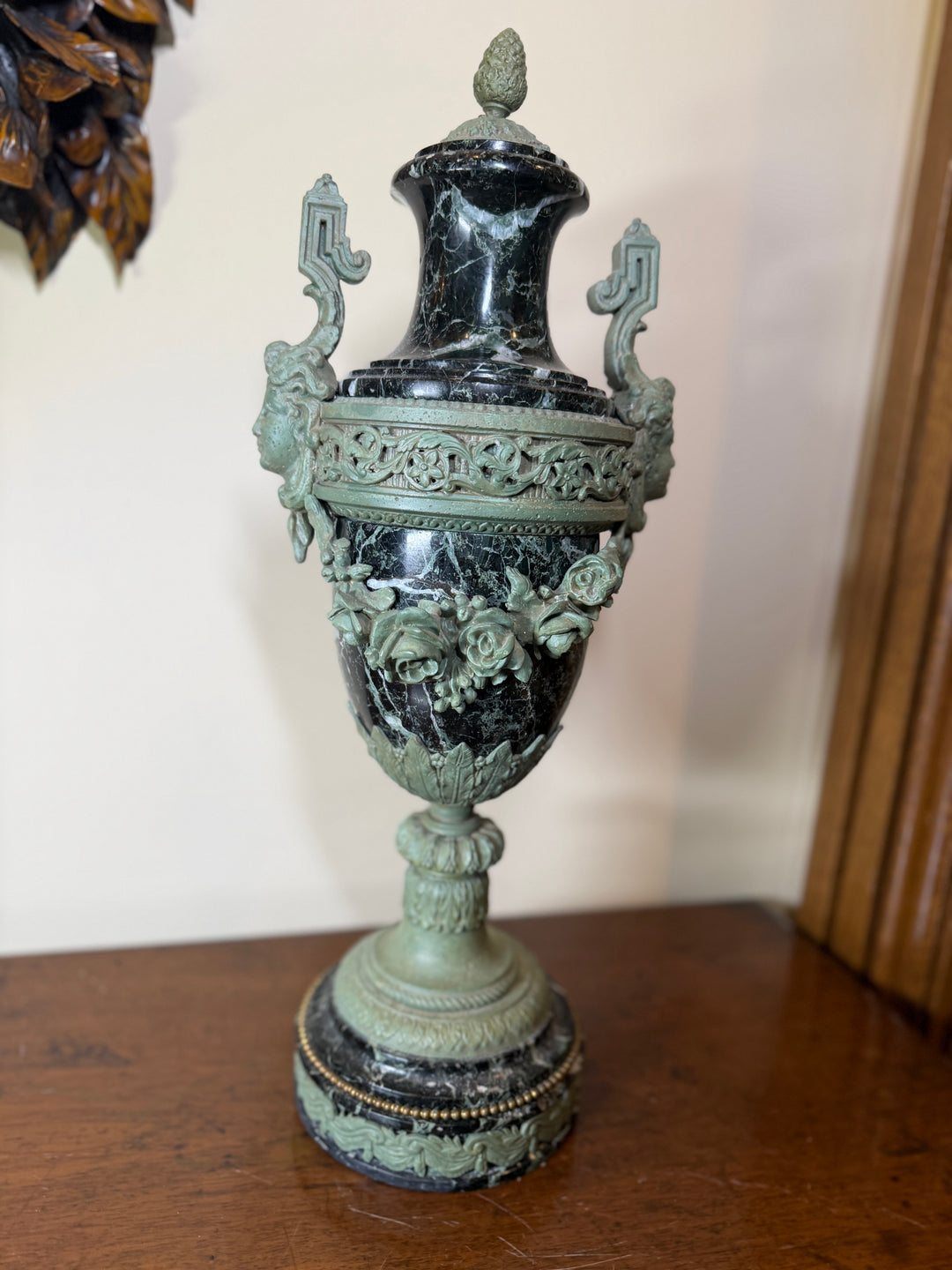 Antique Verde Marble and Bronze Urn