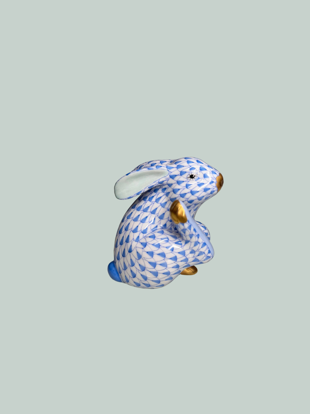 Herend Blue Fishnet Rabbit Figurine