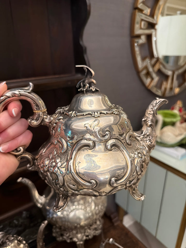 English Victorian Sterling Silver Tea & Coffee Service, Louis XV Pattern