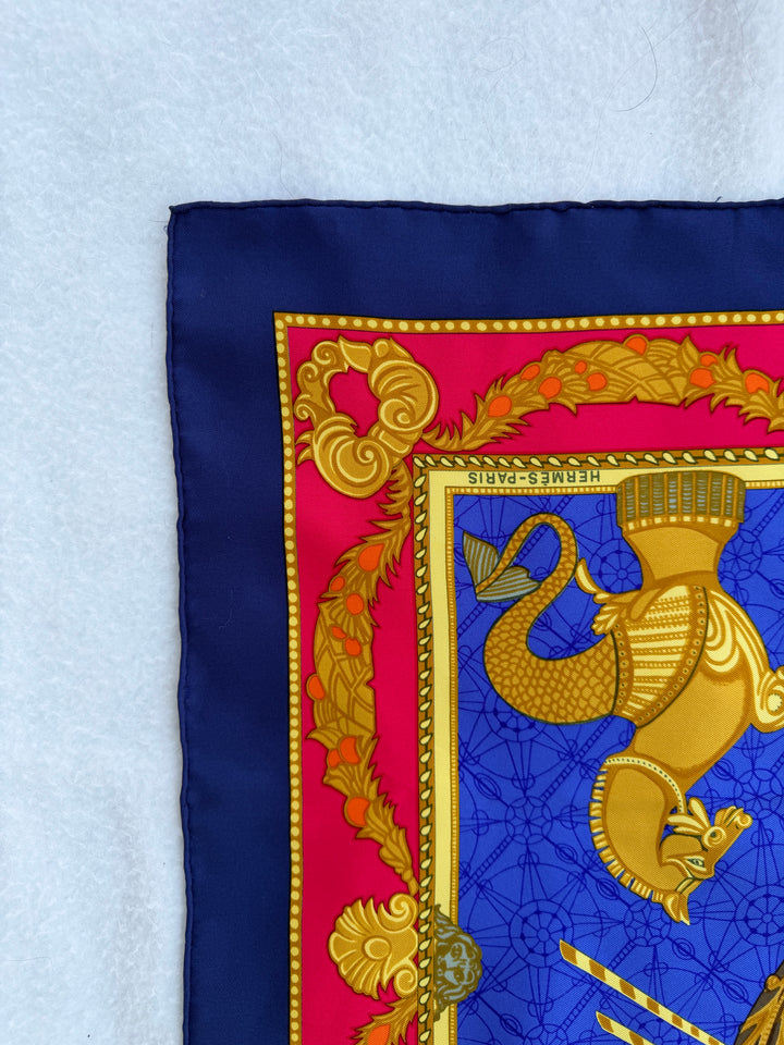 Vintage Hermès “Les Bissone de Venise” Blue Silk Scarf