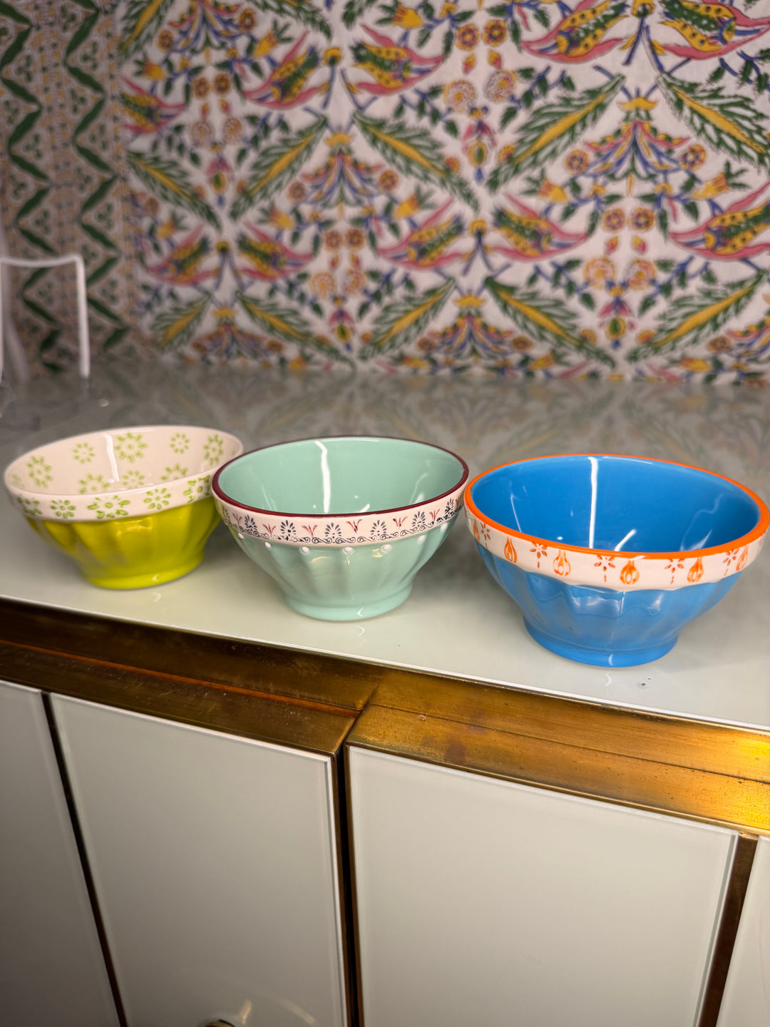Set of Three Colorful Ceramic Bowls