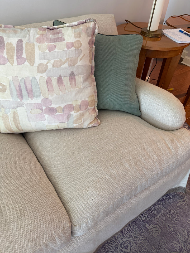 Three-Seat Skirted Sofa in Cream Woven Fabric