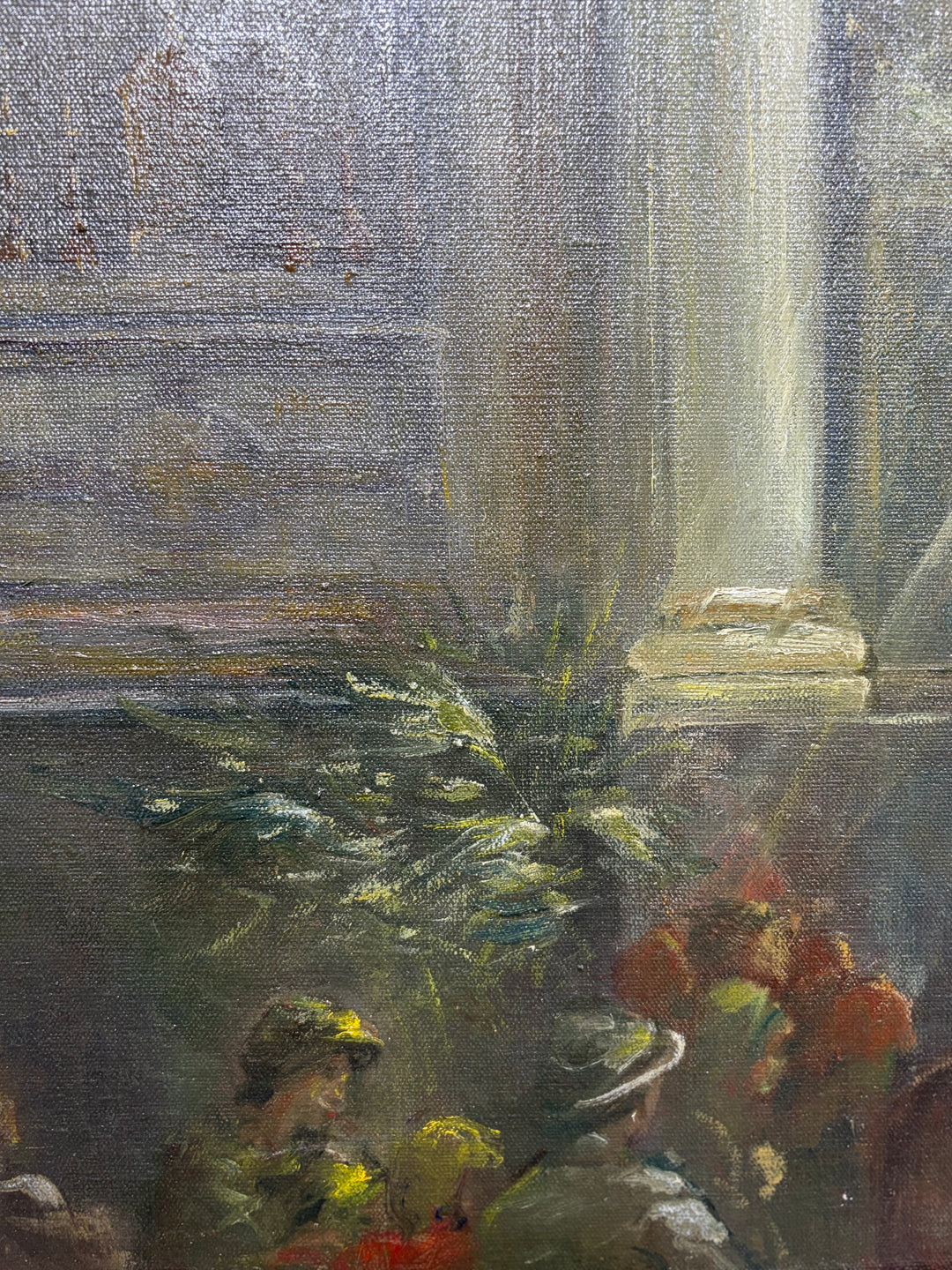Framed Oil Painting of Church Interior with Columns