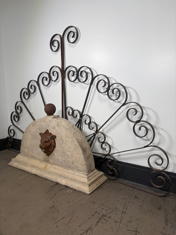 Cast Stone Demilune Fountain Panel with Lion Head Spout
