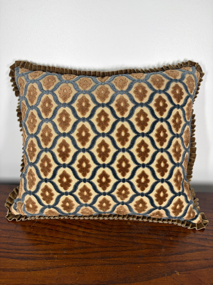 Geometric Cut Velvet Decorative Pillow with Pleated Trim