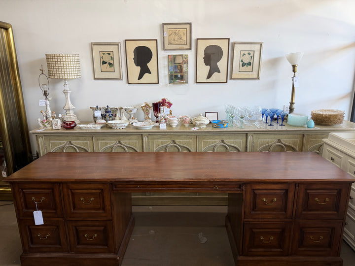 Vintage Wooden Desk with 8 Drawers