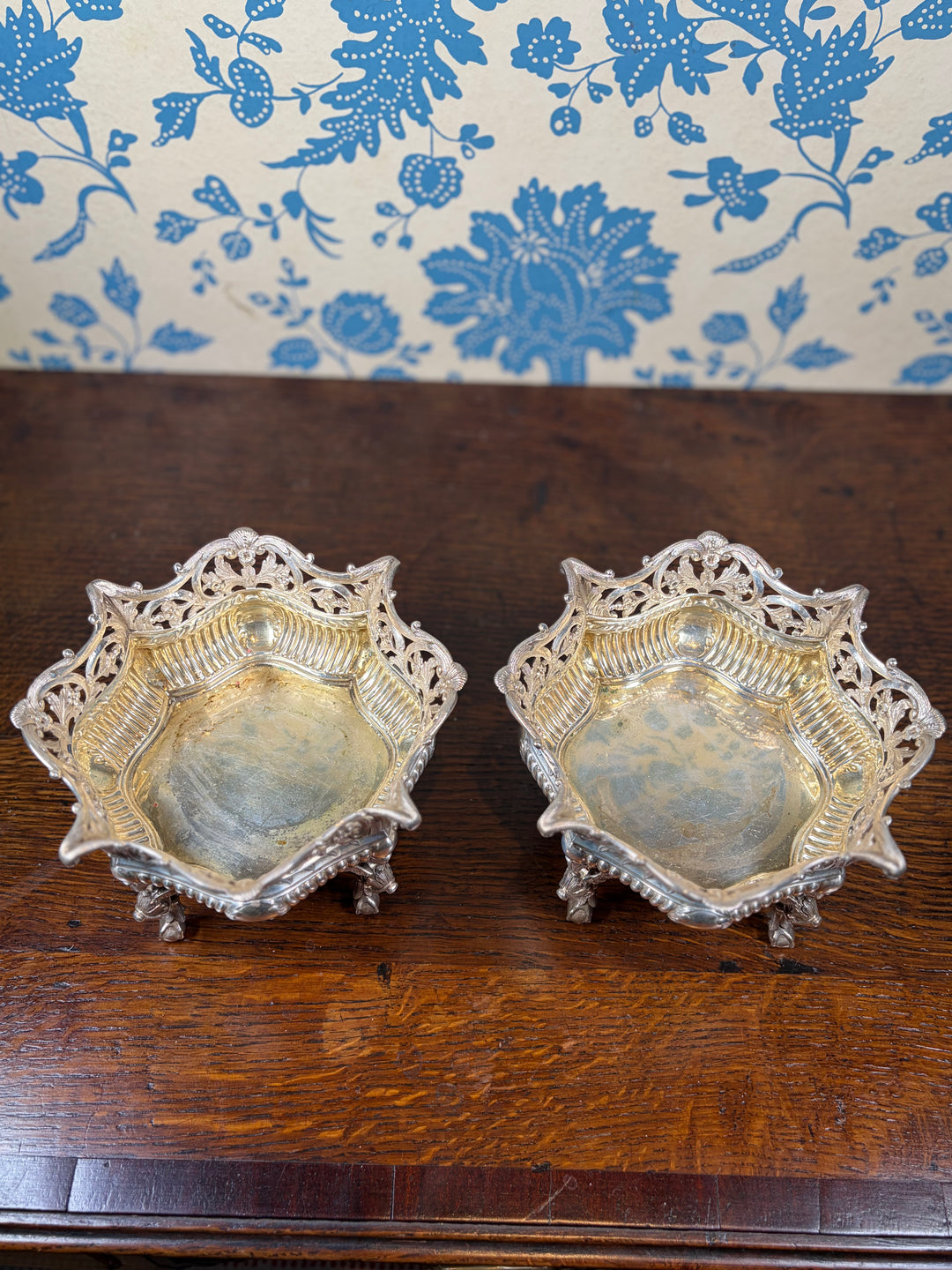 Pair of Antique Silver Plated Footed Bowls