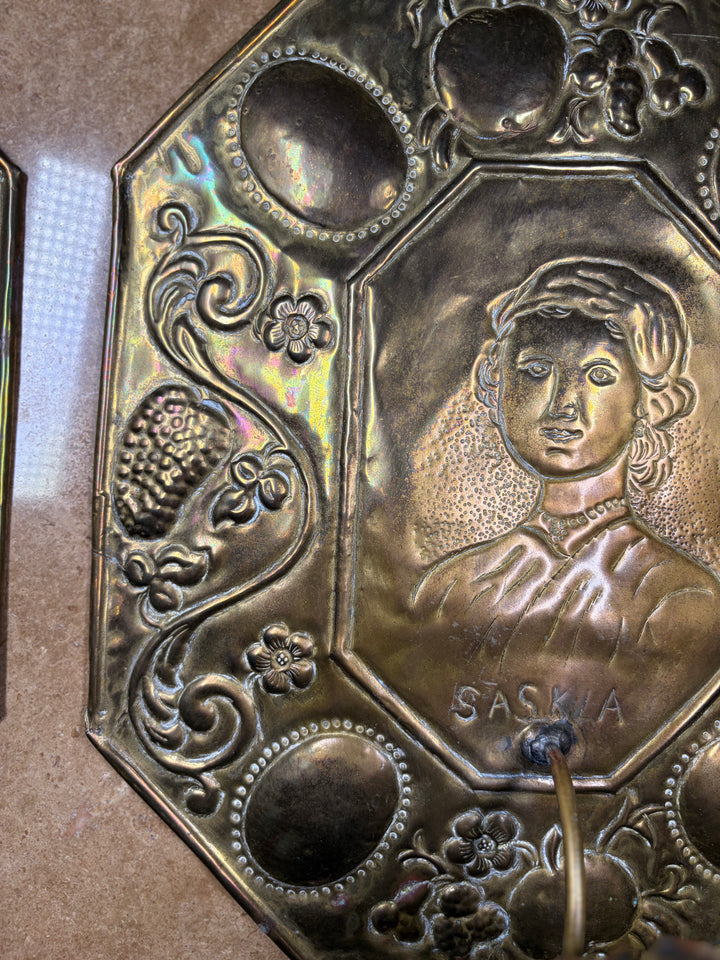 2 Brass Wall Sconces engraved "Rembrandt"