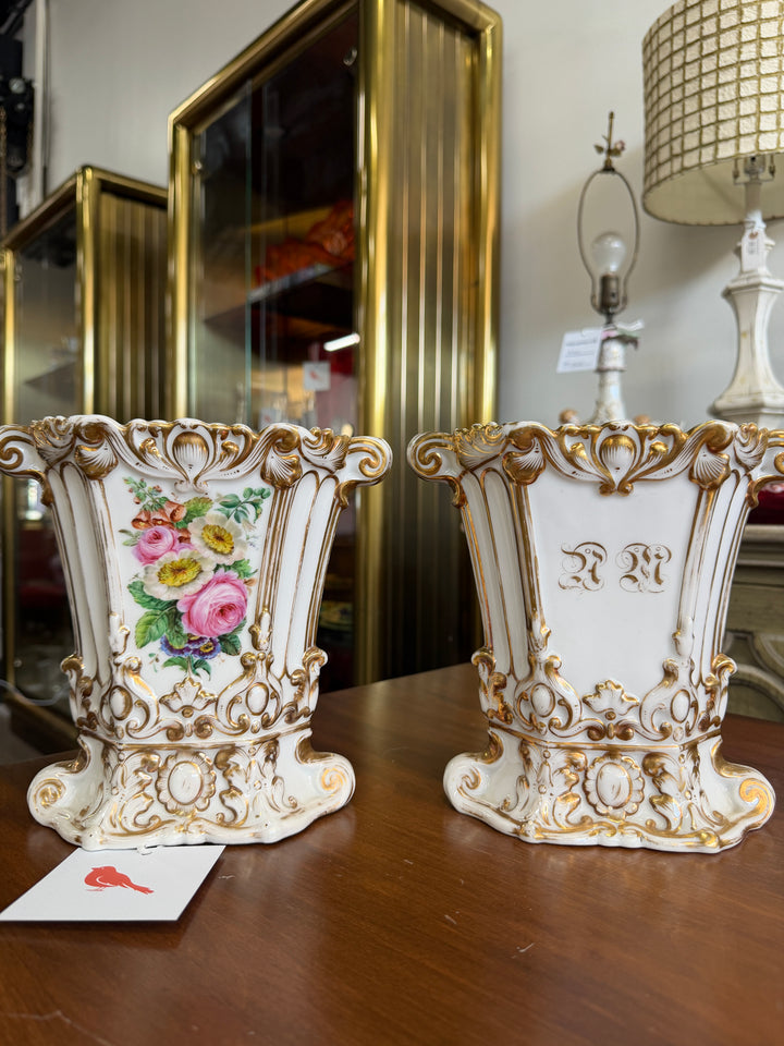 Set of 2 Antique French Porcelain Vases