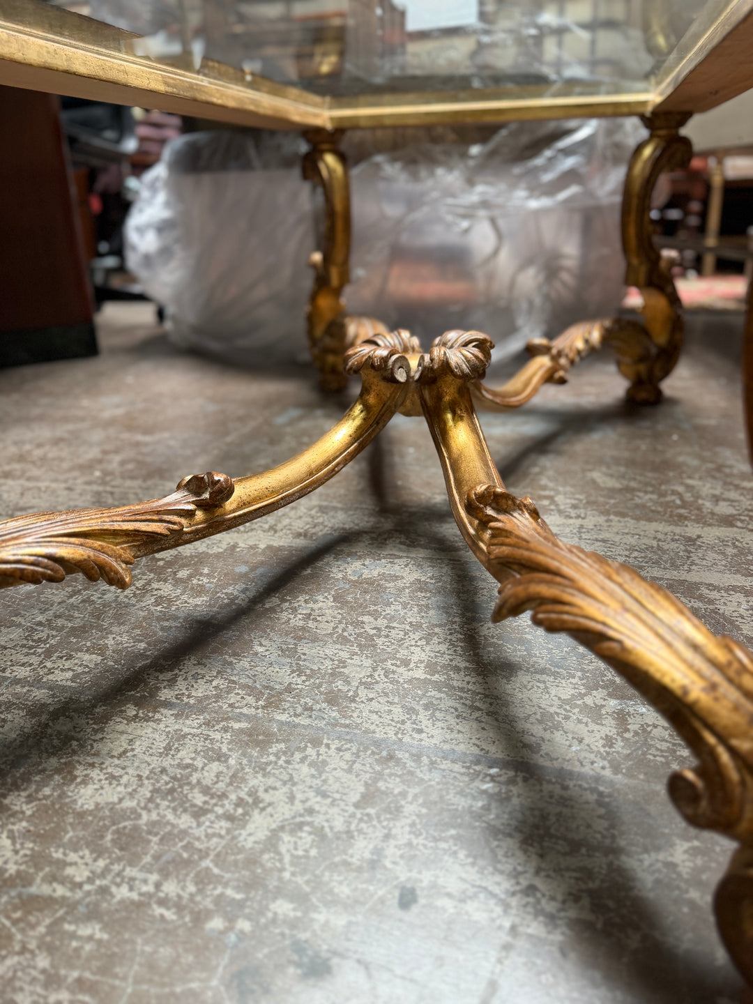 Gold Painted Coffee Table with Glass Top