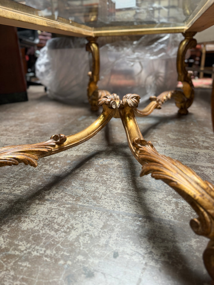 Gold Painted Coffee Table with Glass Top
