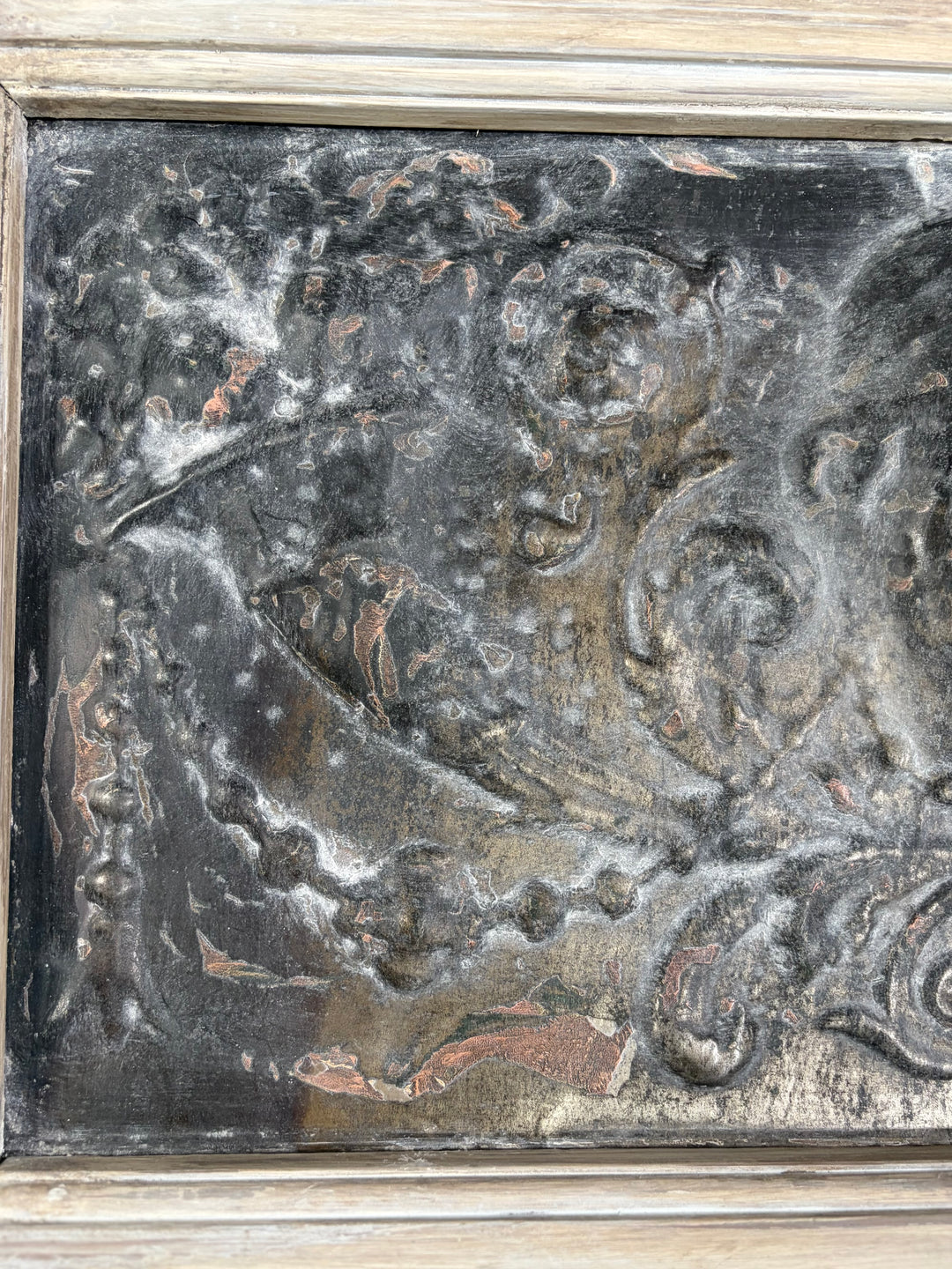 Set of Three Framed Embossed Metal Panels with Classical Face Motif