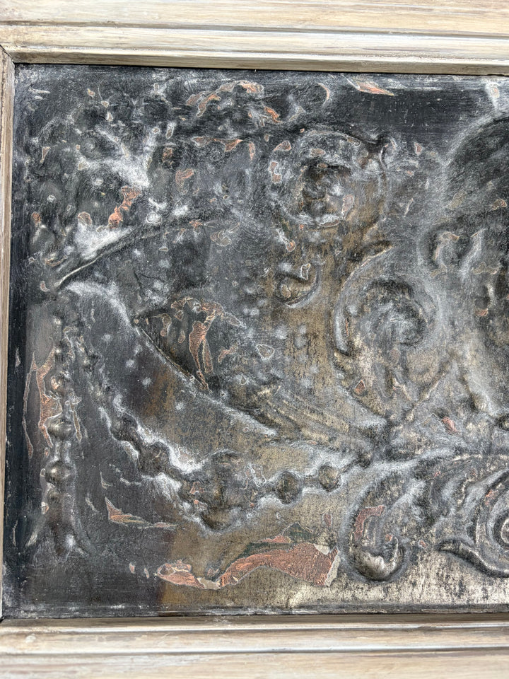 Set of Three Framed Embossed Metal Panels with Classical Face Motif