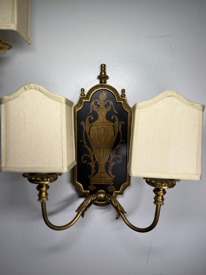 Pair of Antiqued Brass Two-Light Wall Sconces in Original Box