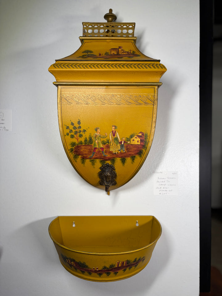 Yellow Toleware Painted Tin Wall Fountain