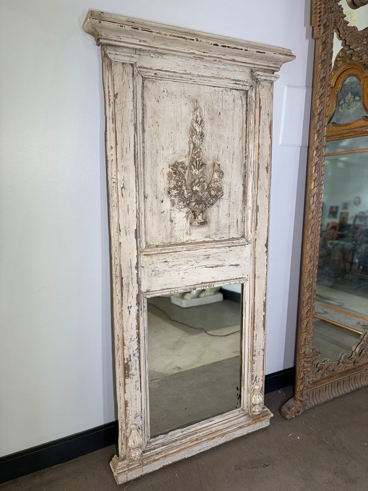 French-Style Trumeau Mirror with Carved Floral Appliqué