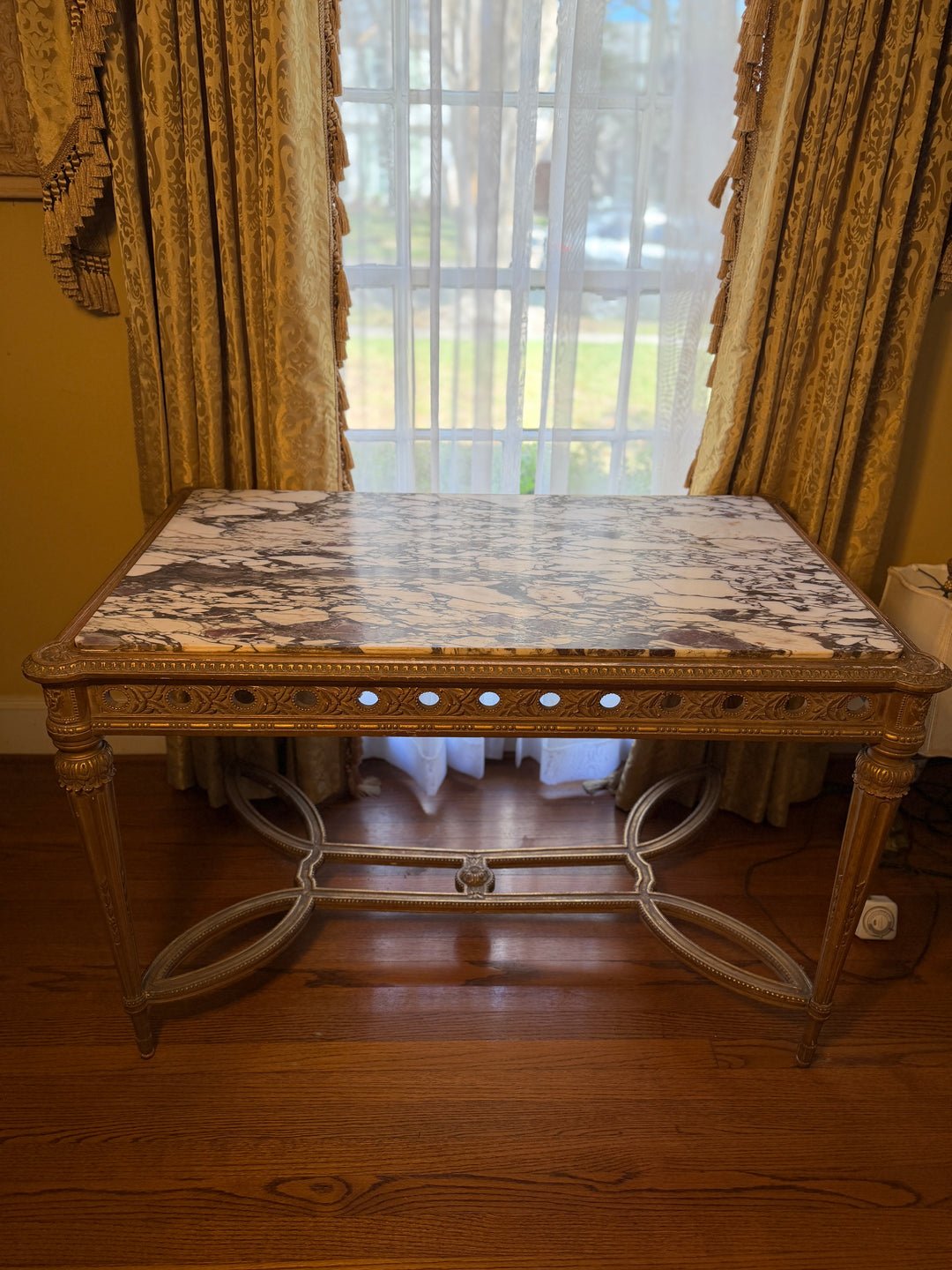 French Louis XVI Style Gilt Wood Marble Top Table