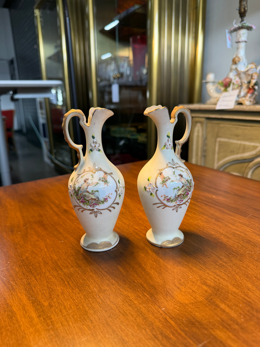 Set of 2 1960s Japanese Hand Painted Bud Vases