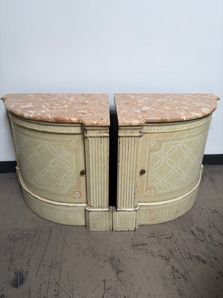 Pair Demilune Painted Wood Cabinet