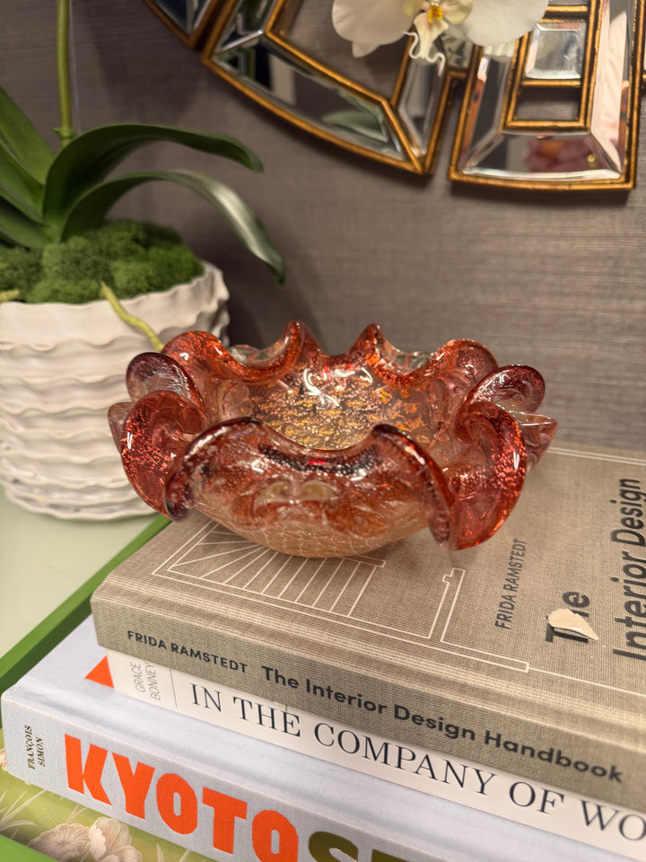 Cranberry & Gold Murano Glass Bowl