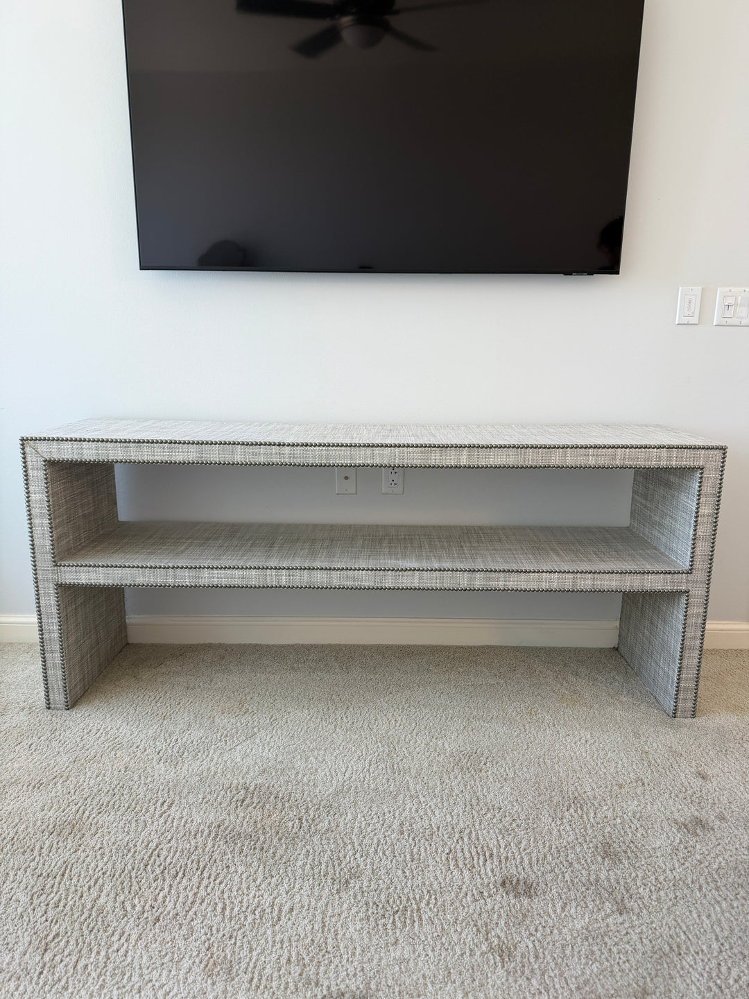Fabric Upholstered Console Table with Nailhead Trim