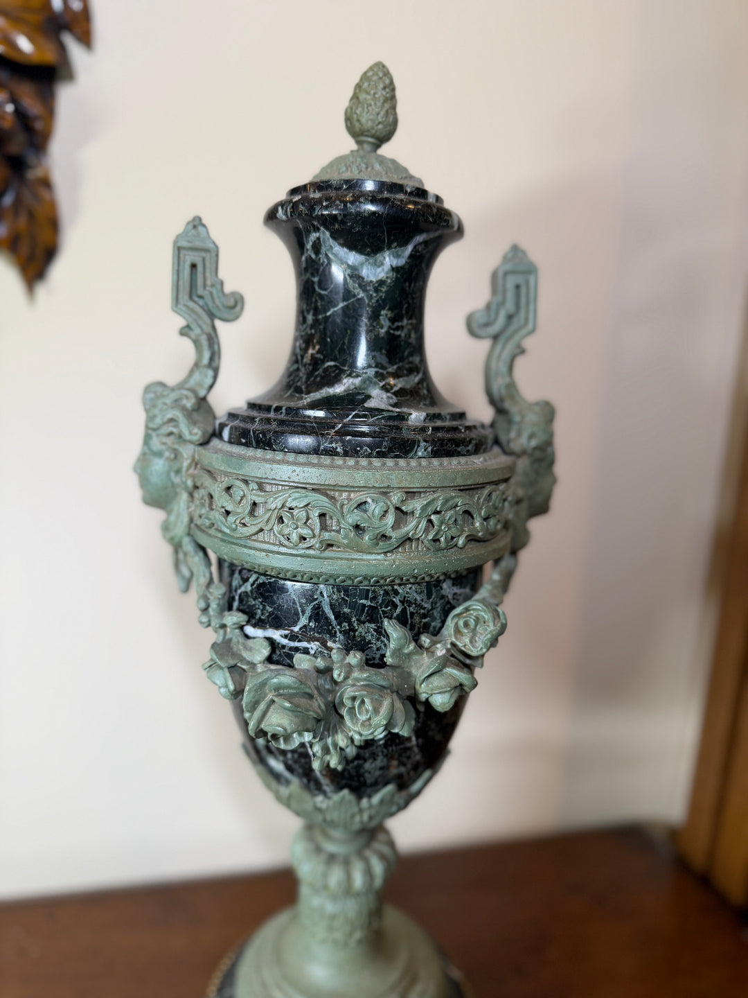 Antique Verde Marble and Bronze Urn