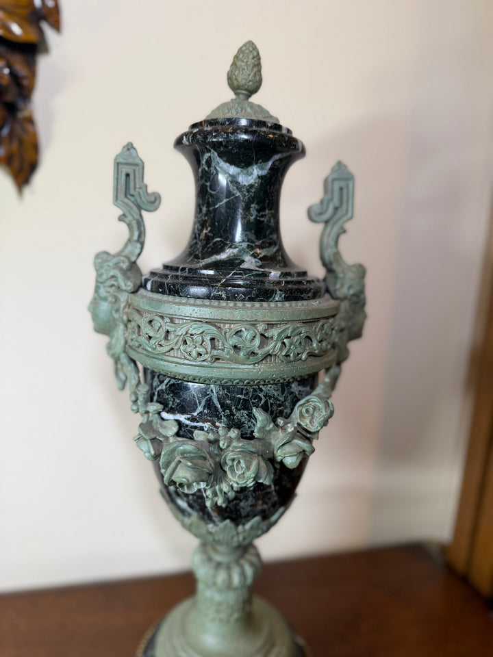Antique Verde Marble and Bronze Urn