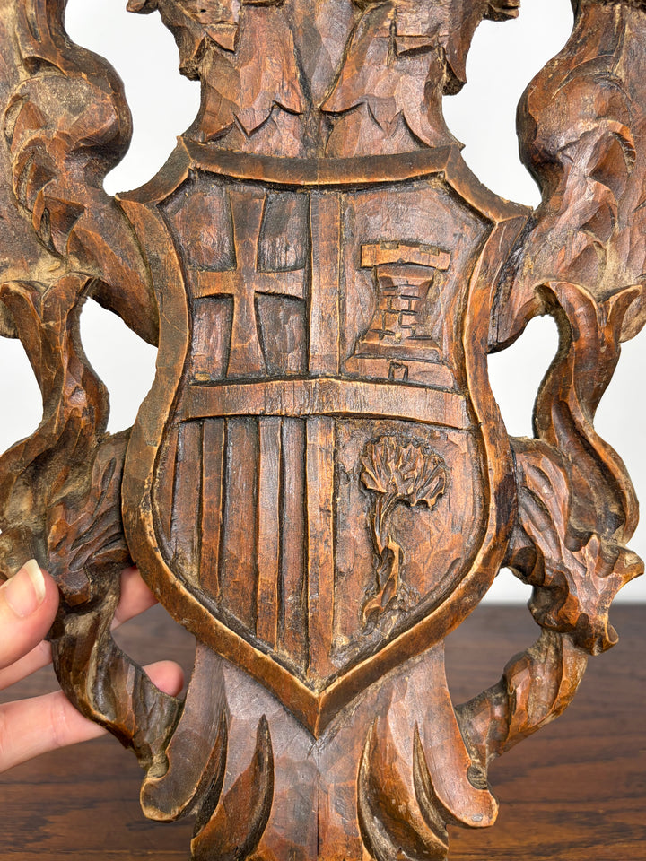 Pair of Carved Wood Heraldic Eagle & Shield Wall Plaques