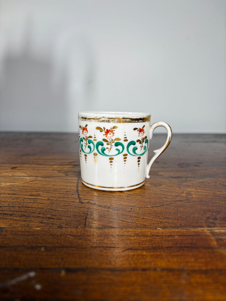 Antique Porcelain Tea/Coffee Service Set with Green Scrollwork & Gilt Decoration