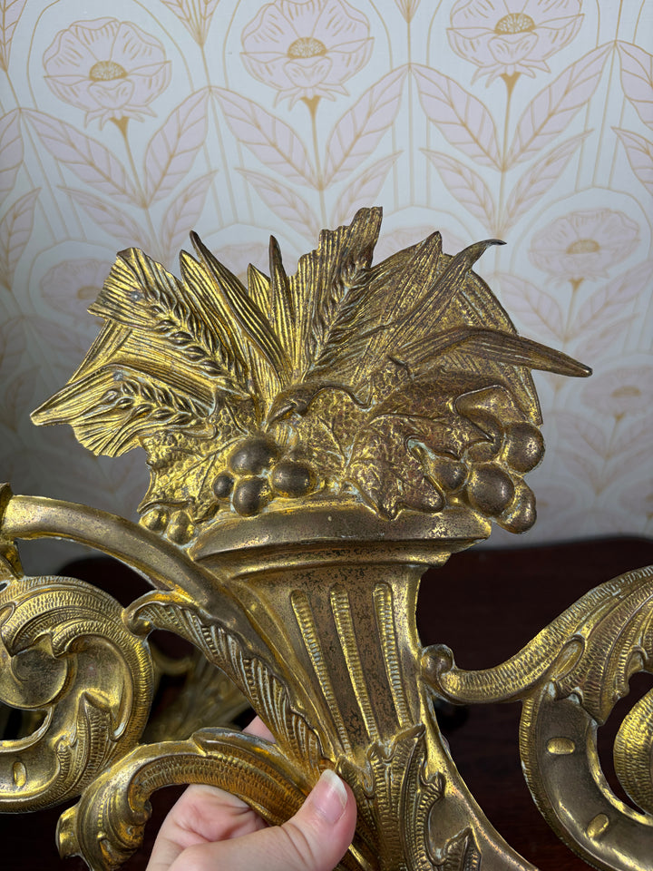 Pair of Gilt Bronze Rococo Acanthus & Cornucopia Ornamental Mounts