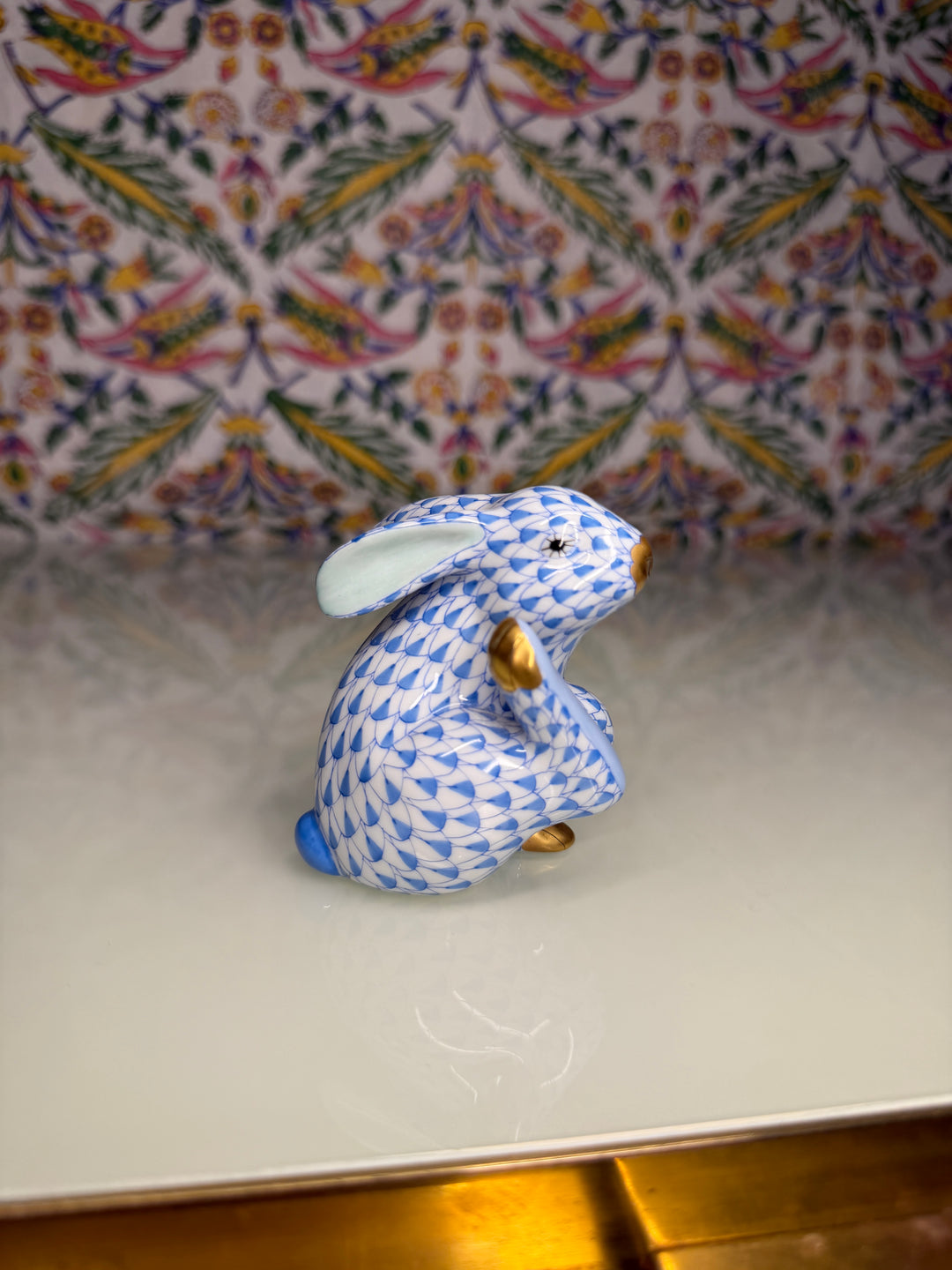 Herend Blue Fishnet Rabbit Figurine