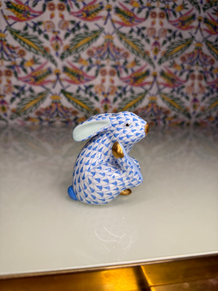 Herend Blue Fishnet Rabbit Figurine