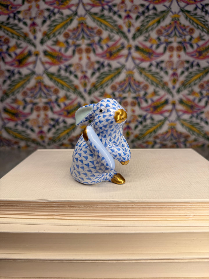 Herend Blue Fishnet Rabbit Figurine