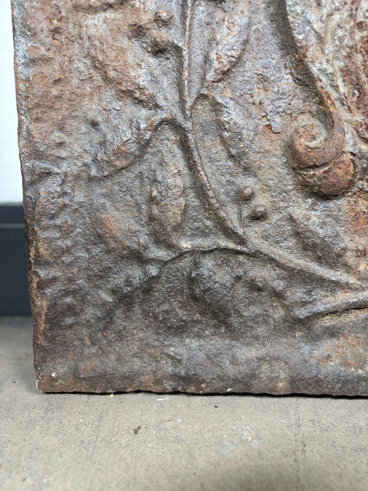 Cast Iron Fireback with Crown and Coat of Arms Relief